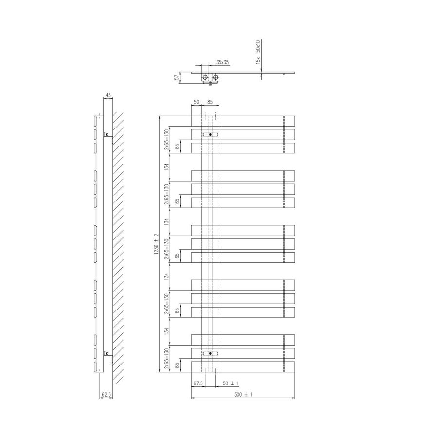 Designradiator Sapho Silvana Recht 50x123.6 cm 561W Zilver