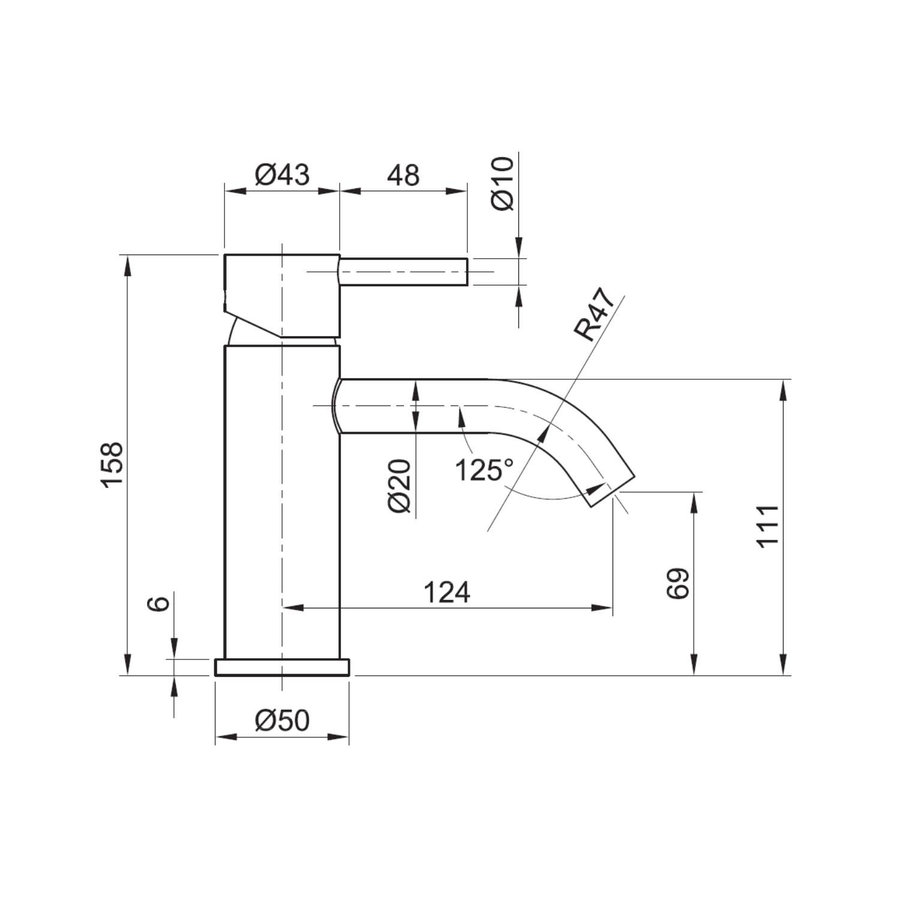 Wastafelmengkraan Sapho Minimal 1-hendel Gebogen 15.8 cm RVS
