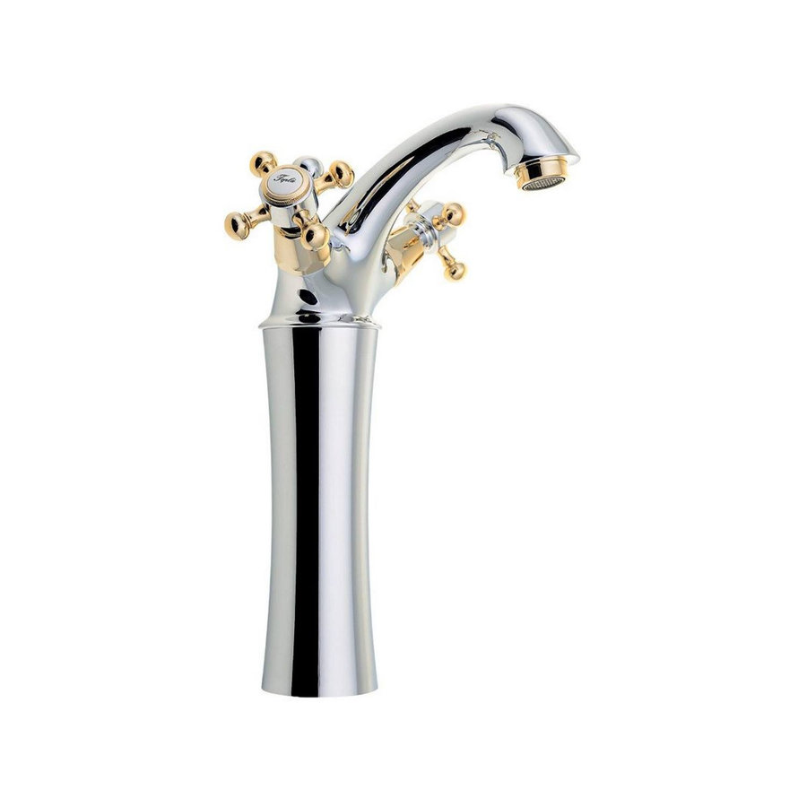 Wastafelmengkraan Sapho Antea 2-knop Gebogen Hoog 24.5 cm Chroom / Goud (incl. pop-up waste)