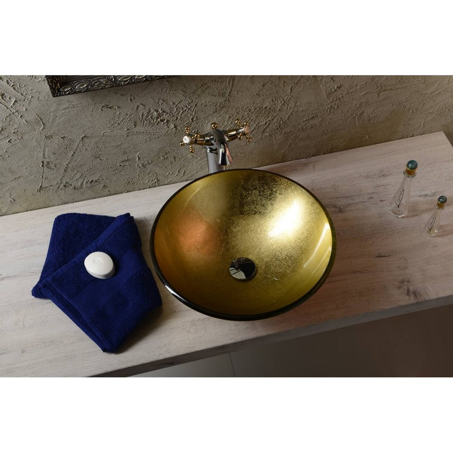 Wastafelmengkraan Sapho Antea 2-knop Gebogen Hoog 24.5 cm Chroom / Goud (incl. pop-up waste)