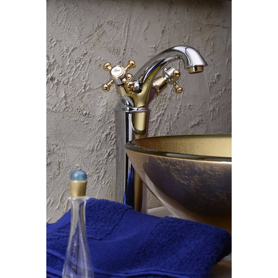 Wastafelmengkraan Sapho Antea 2-knop Gebogen Hoog 24.5 cm Chroom / Goud (incl. pop-up waste)