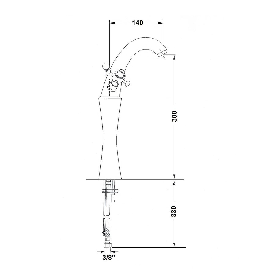 Wastafelmengkraan Sapho Antea 2-knop Gebogen Hoog 30 cm Chroom (incl. pop-up waste)