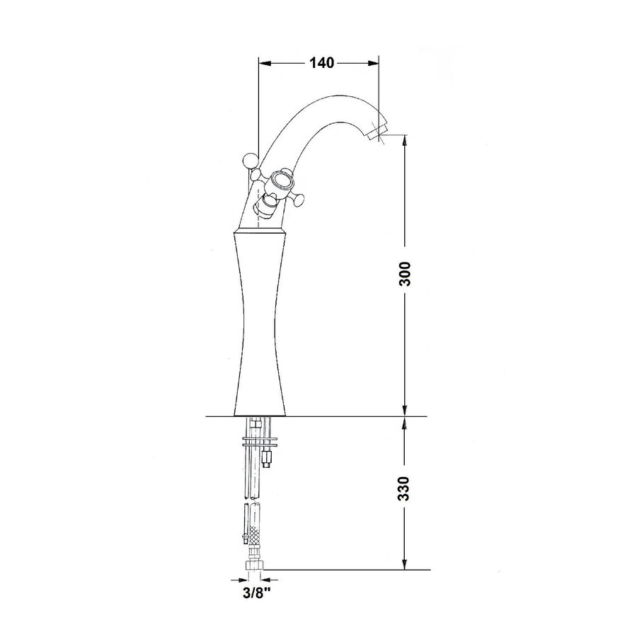 Wastafelmengkraan Sapho Antea 2-knop Gebogen Hoog 30 cm Geborsteld Nikkel (incl. pop-up waste)