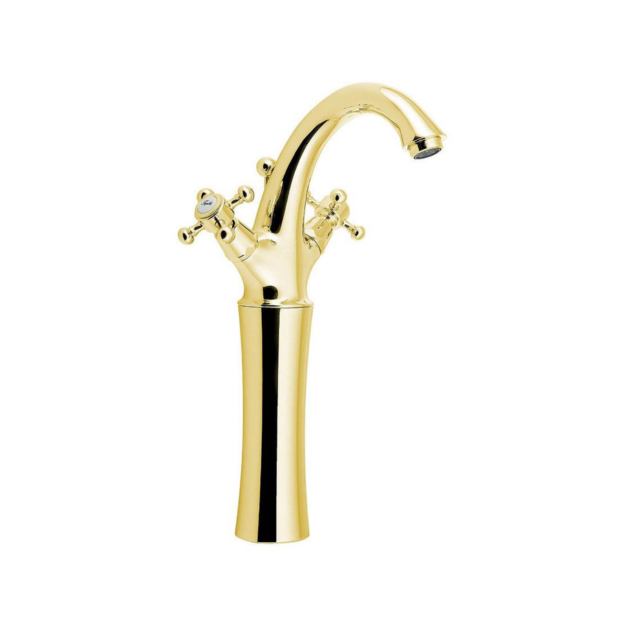 Wastafelmengkraan Sapho Antea 2-knop Gebogen Hoog 30 cm Goud (incl. pop-up waste)