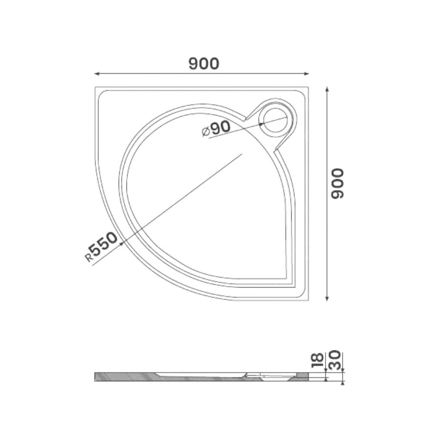 Douchebak Marmer Sapho Arca 90x90x3 cm Kwartrond Wit
