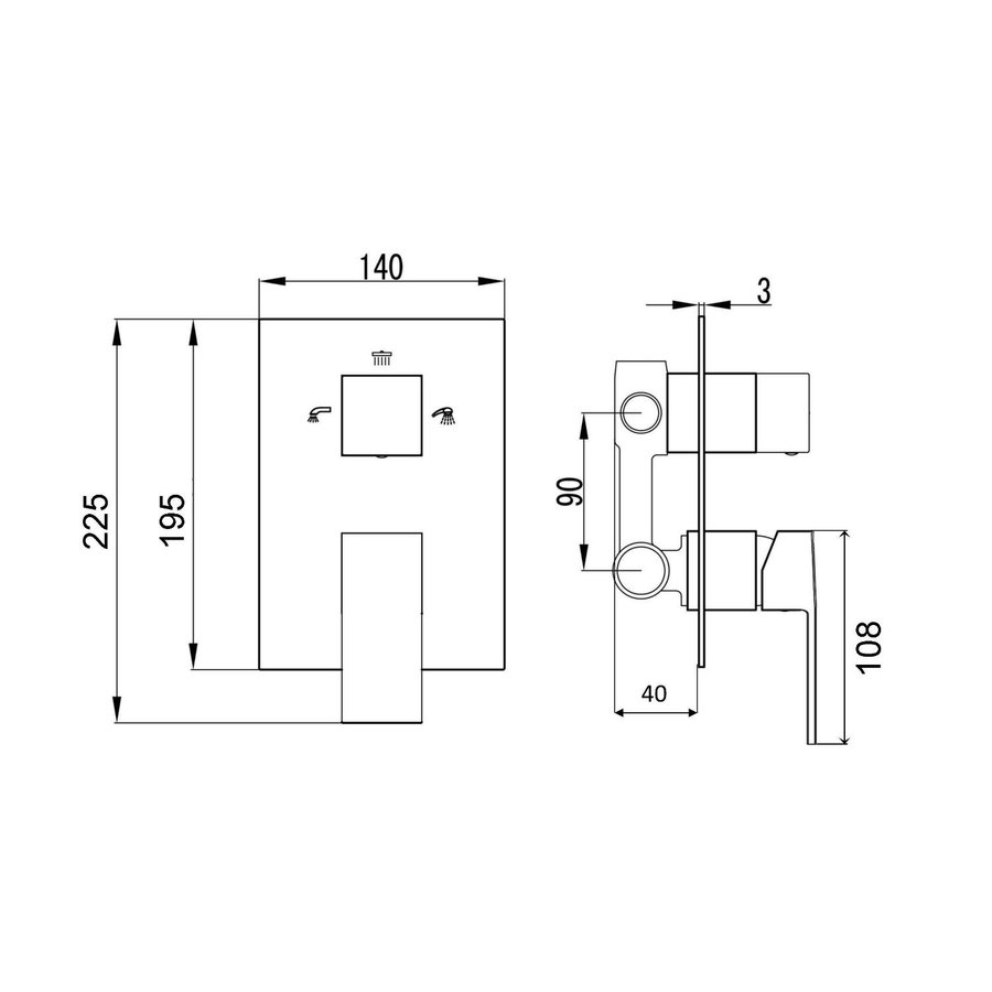 Douchekraan Inbouw Sapho Latus Mengkraan Afbouwdeel 3-weg Chroom (incl. inbouwdeel)