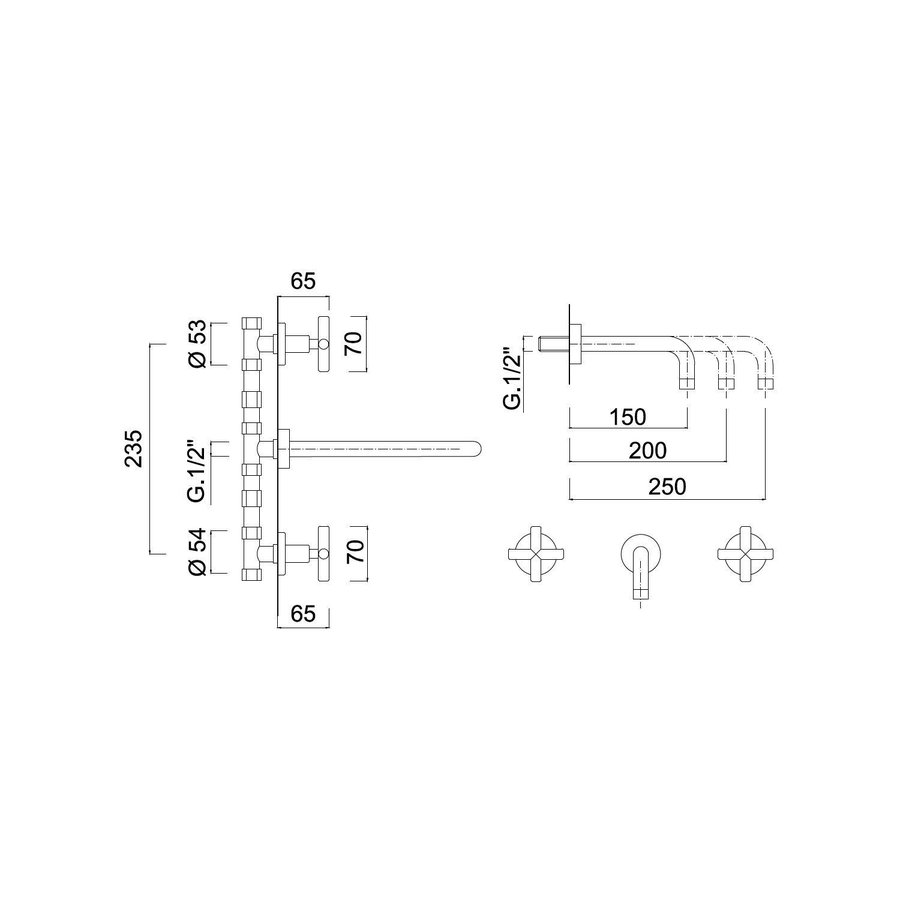 Inbouw Wastafelmengkraan Sanimex Giulini Tweeknops Kruisgreep 25cm Inclusief G-Link Inbouwdeel Chroom