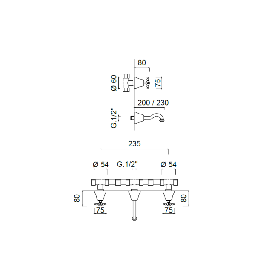 Inbouw Wastafel Mengkraan Sanimex Giulini Retro Model Tweegreeps Kruisgreep 20cm Inclusief G-Link Inbouwdeel Chroom