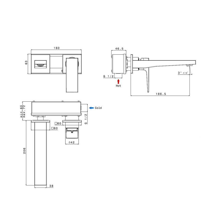 Wastafelmengkraan Inbouw Sapho Dimy 1-hendel Uitloop Recht 18.6 cm Chroom