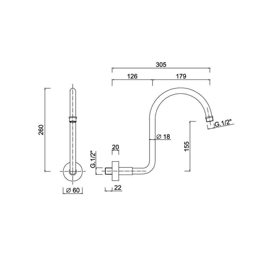 Douchearm Sanimex Giulini Rond Gebogen 30.5cm Chroom