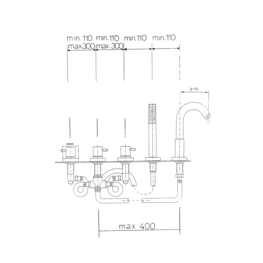 Badrandkraan Sapho Airtech 3-knop Mengkraan Compleet 5-gats Chroom