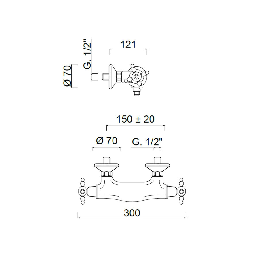 Douchekraan Opbouw Sanimex Giulini Thermostatisch Kruisgreep HoH 15cm Chroom