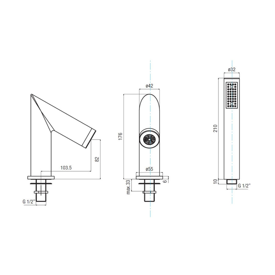 Badrandkraan Sapho Go Deck 2-knop Thermostatische Mengkraan Compleet 4-gats Chroom