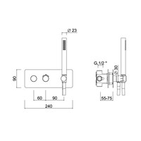 Inbouw Douchekraan Sanimex Giulini Thermostatisch 1-Uitgang Rechthoekig Incl. Handdouche En BOX Inbouwdeel Mat Zwart