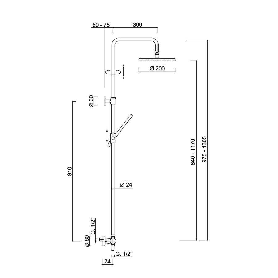 Regendouche Opbouwset Sanimex Giulini Thermostatisch Incl. Douchegarnituur Ø 20cm Chroom