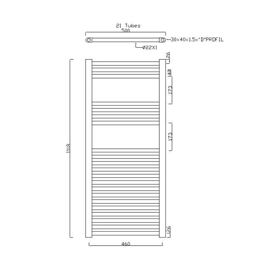 Handdoekradiator Sapho Alya Recht 50x111.8 cm 412W Chroom