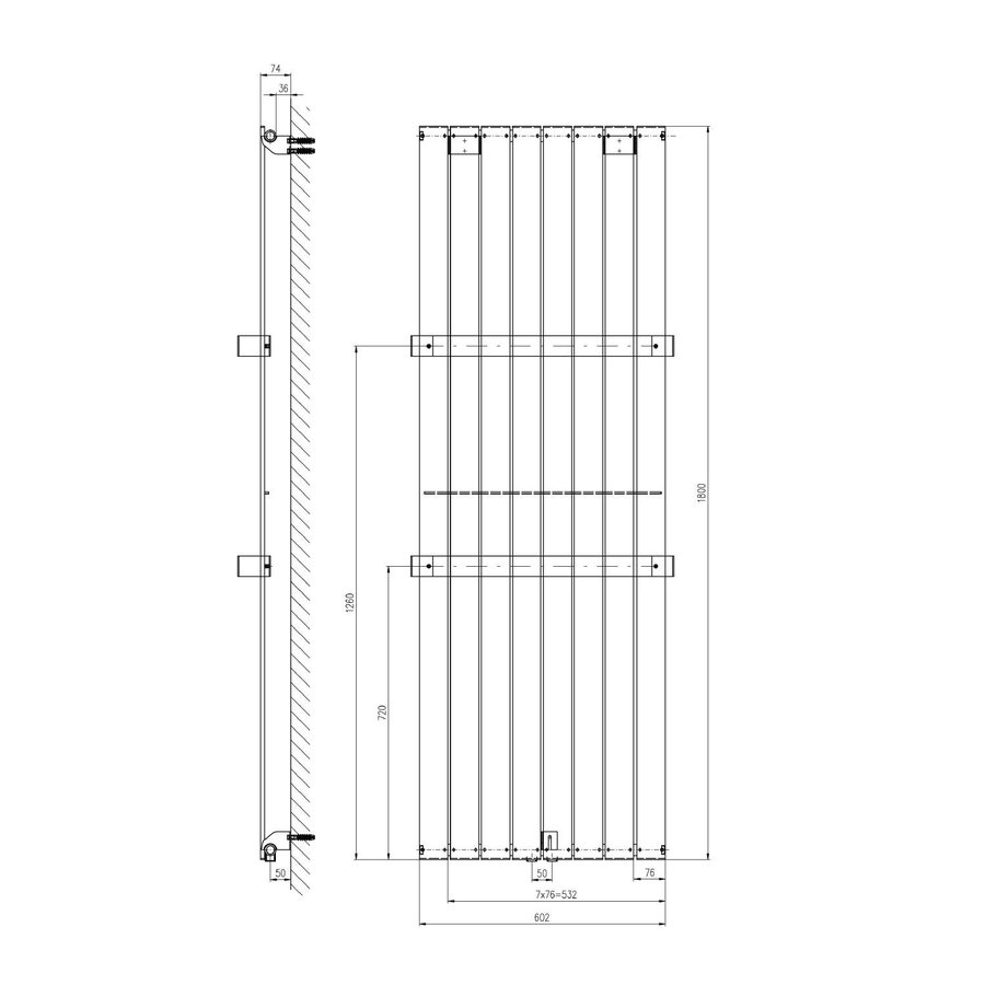 Designradiator Sapho Colonna Recht Middenaansluiting 60.2x180 cm 1205W Wit