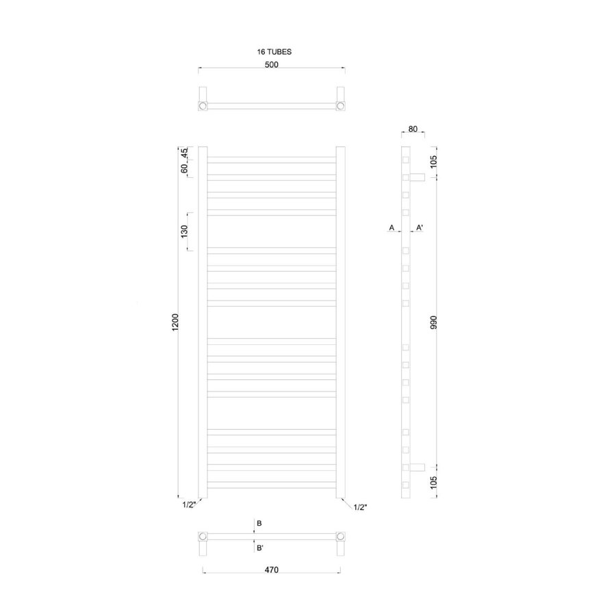 Handdoekradiator Sapho Metro Recht 50x120 cm Chroom