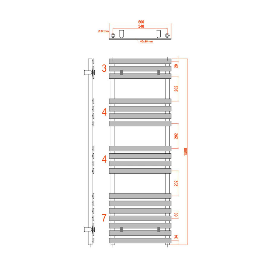 Handdoekradiator Sapho Jalousi Recht 60x150 cm 900W Wit