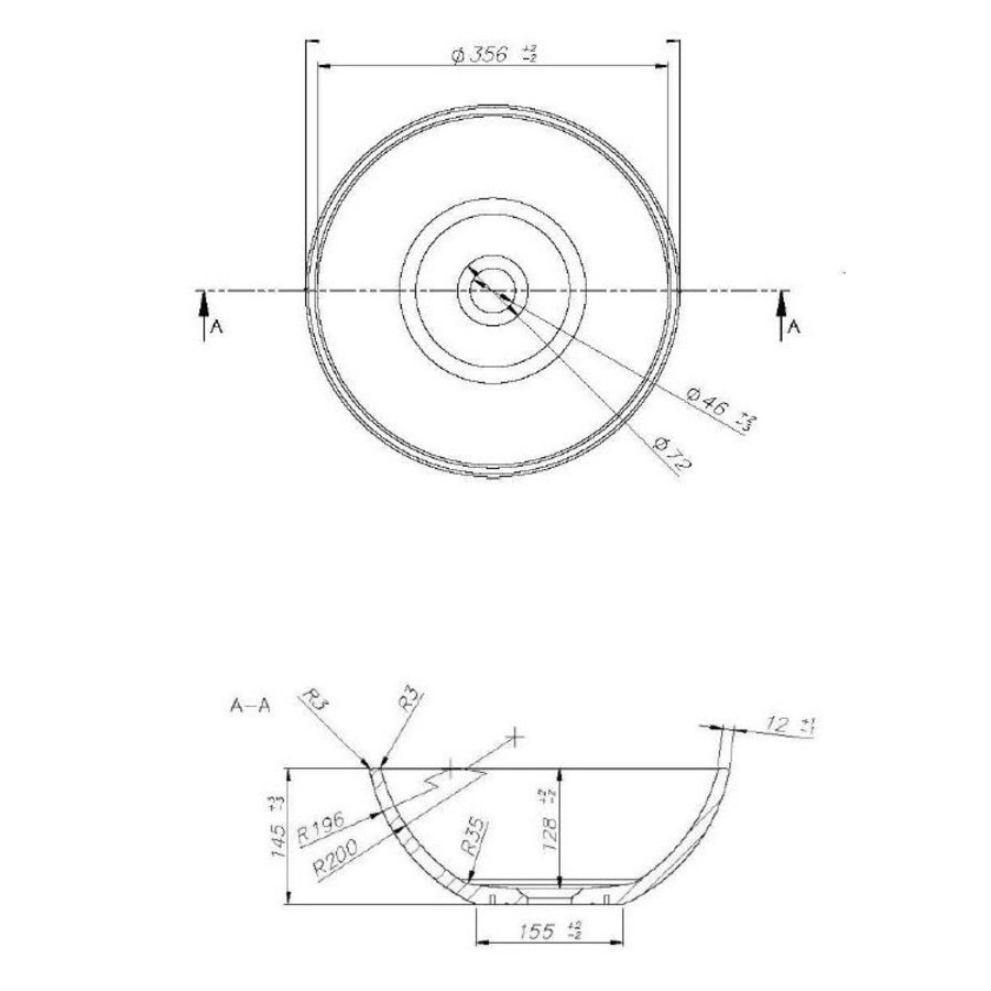 Waskom Opbouw Crosstone Solid Surface 38x14 cm Rond Mat Wit