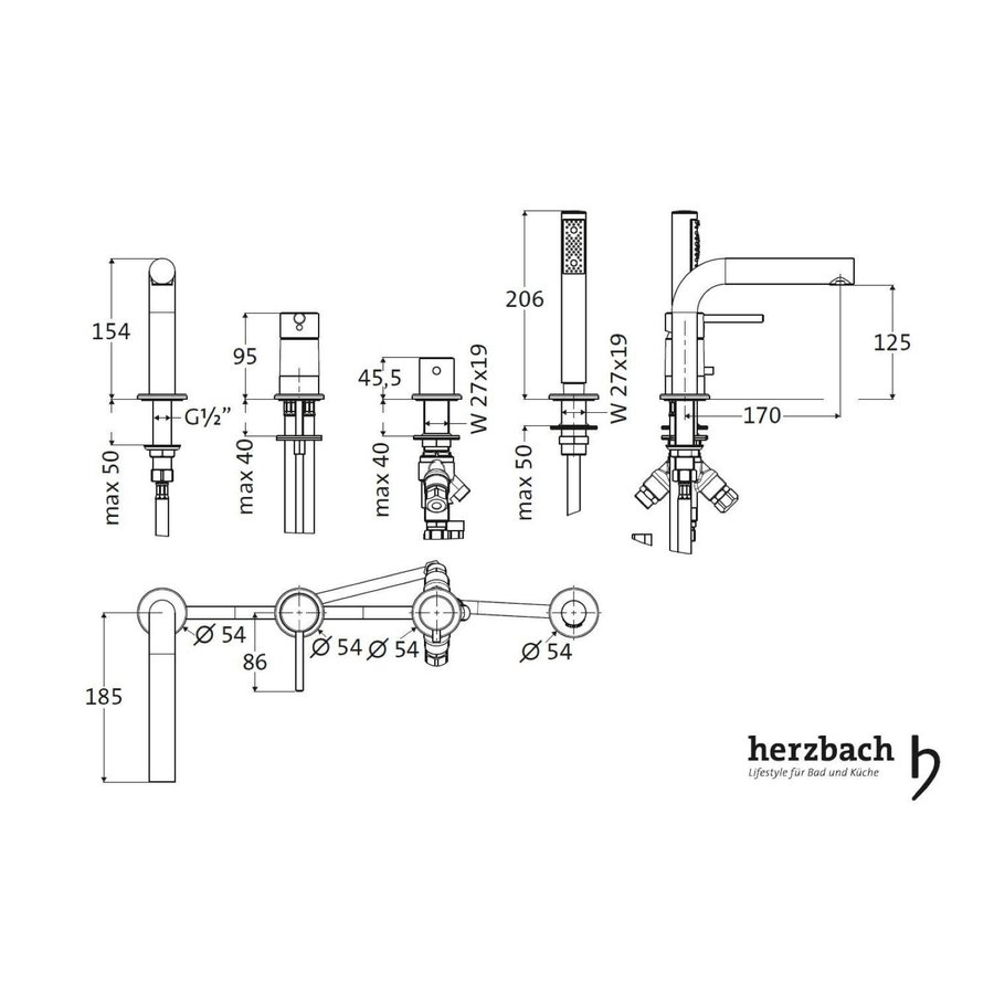 Badrandkraan Herzbach Design New 4-Gats Chroom
