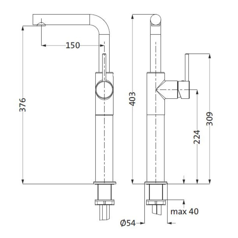 Wastafelmengkraan 1-Gats Herzbach Design New Lage Druk Zijbediening (zonder waste)