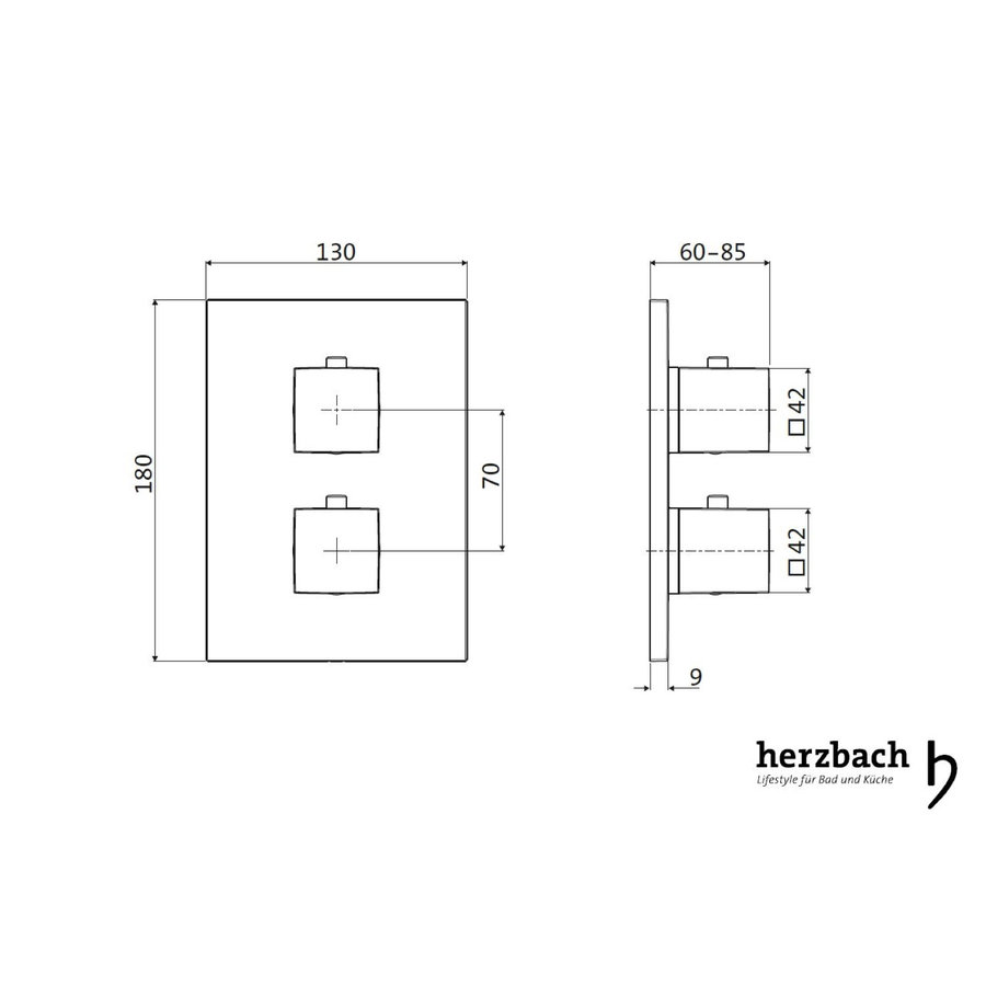 Inbouw Thermostaatkraan Herzbach Living Rechthoek 3-Weg Omstel Chroom