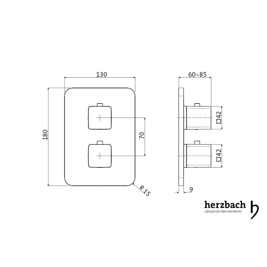 Inbouw Thermostaatkraan Herzbach Living Rechthoek 3-Weg Omstel Chroom (afgeronde hoeken)