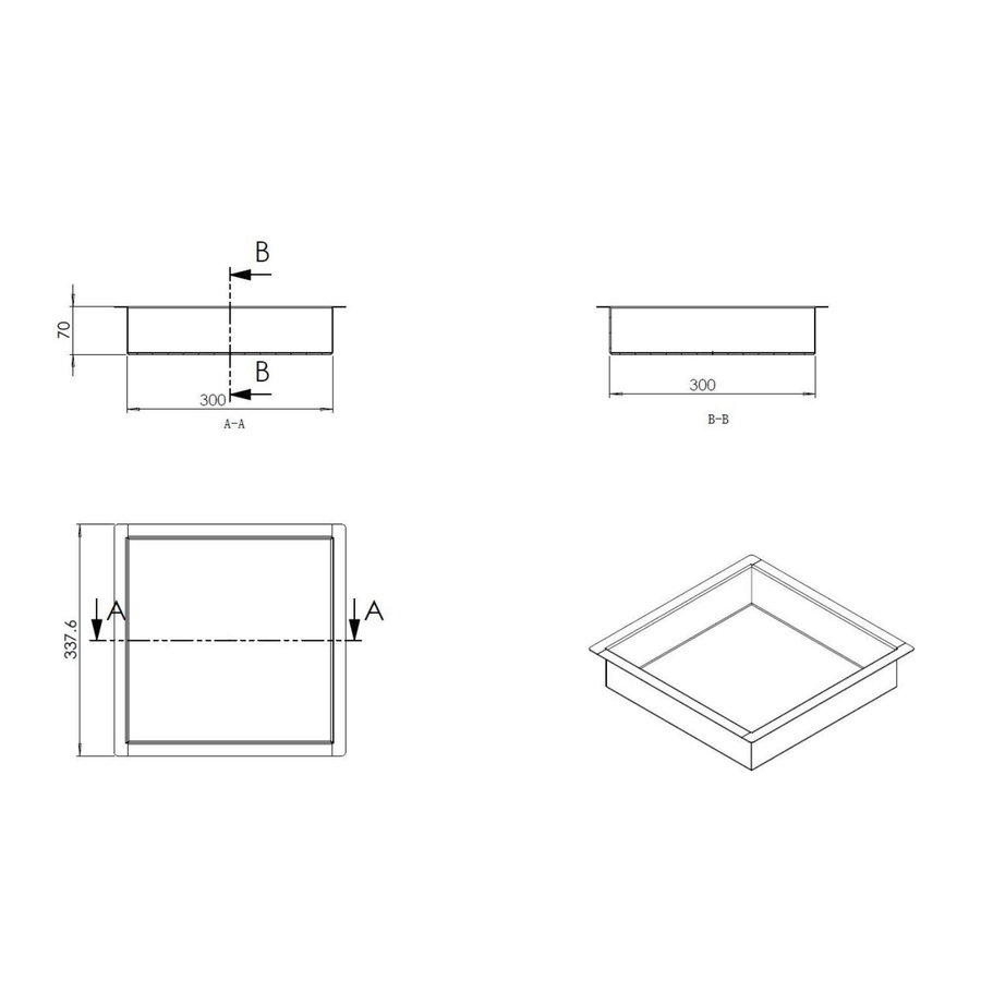 Inbouwnis AQS 30x30x7 cm RVS Goud