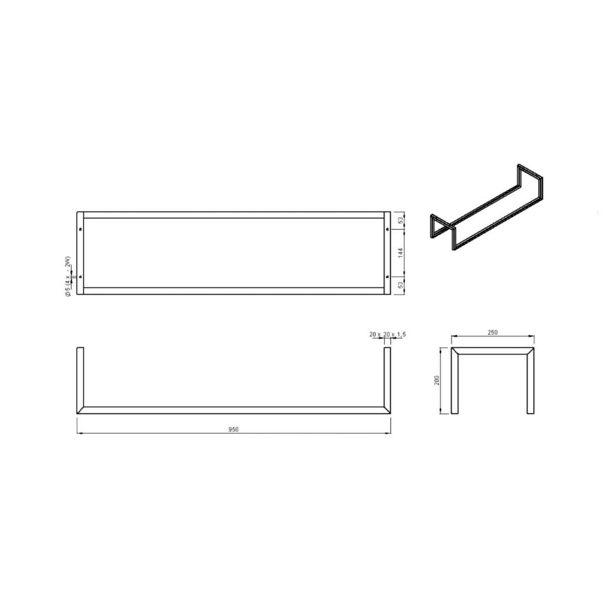 Handdoekenrek AQS Industrieel 95x25x20 cm Black Chrome