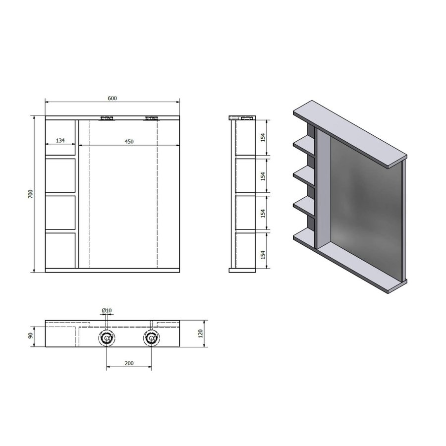 Badkamerspiegel Sapho Korin 60x70x12 cm Incl. LED Verlichting en Planken