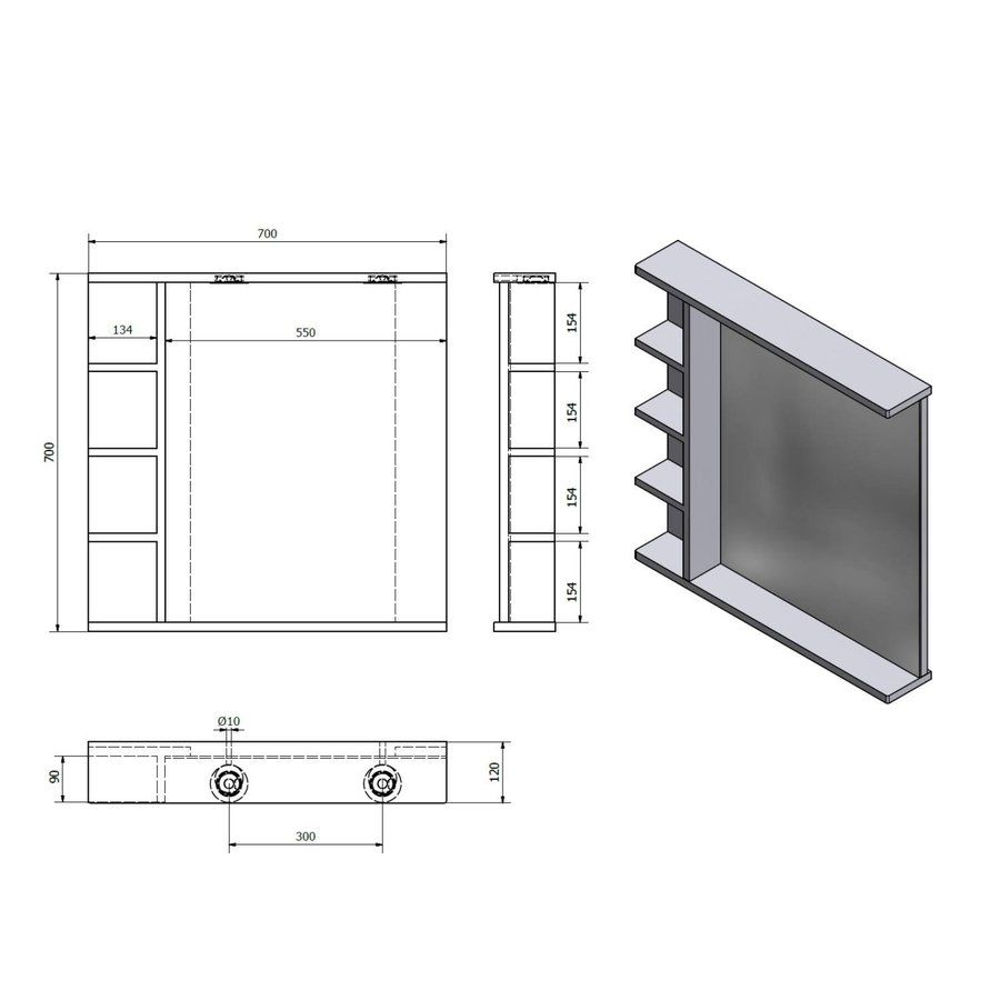 Badkamerspiegel Sapho Korin 70x70x12 cm Incl. LED Verlichting en Planken