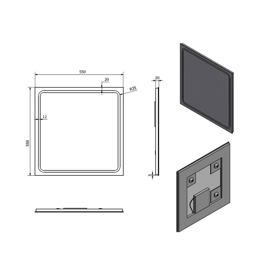 Badkamerspiegel Sapho Gemini II 55x55 cm LED-Strips