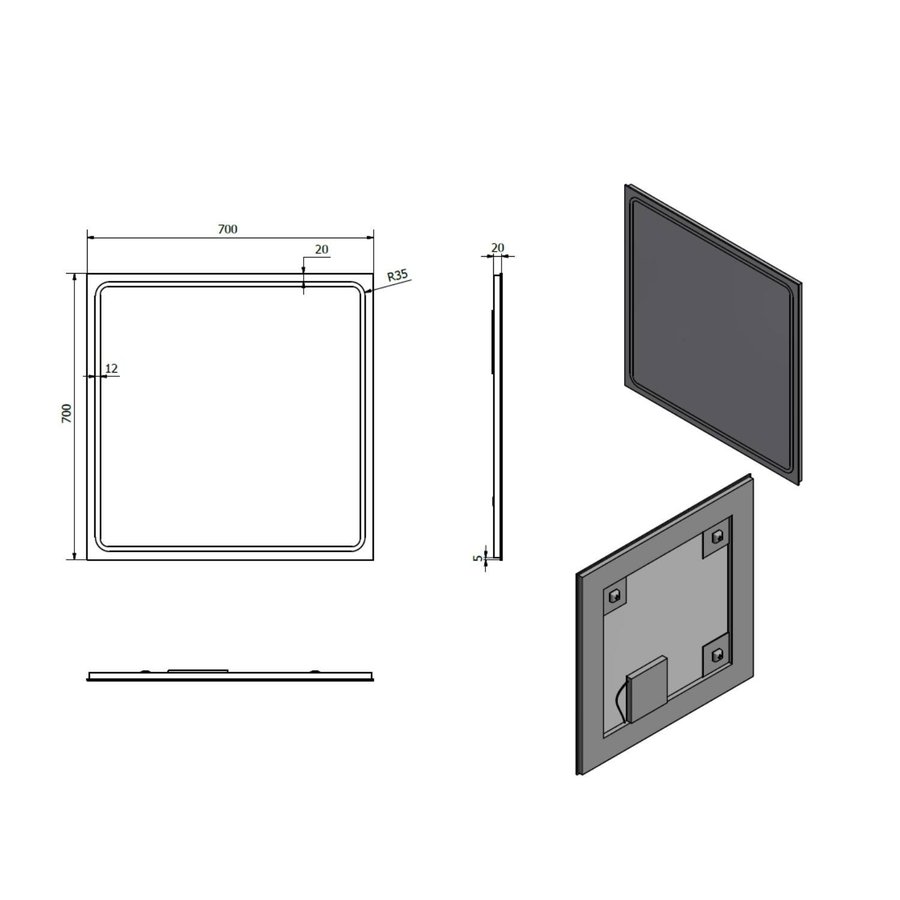 Badkamerspiegel Sapho Gemini II 70x70 cm LED-Strips