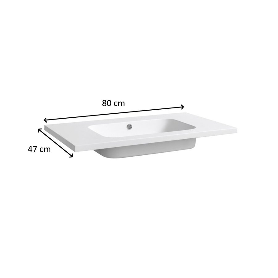 Wastafel Sanilux Classic 80x47x3 cm Mineraalmarmer Mat Wit (zonder kraangat)