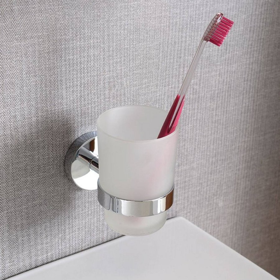 Bekerhouder Sapho X-Round Hangend 7x10 cm Chroom / Melkglas