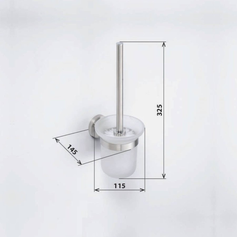 Toiletborstelhouder Sapho X-Steel Hangend 11.5x32.5 cm Geborsteld RVS / Melkglas