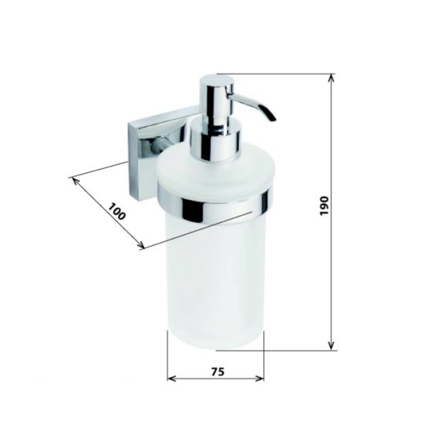 Zeepdispenser Sapho X-Square Hangend 230 ML Chroom / Melkglas