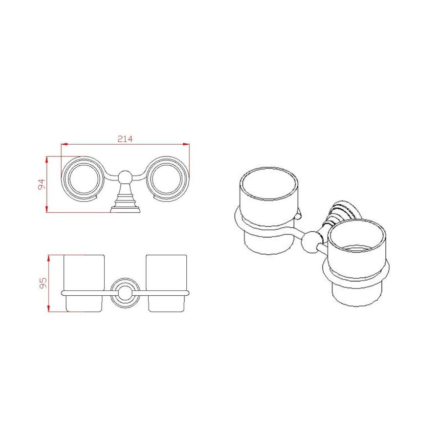 Dubbele Bekerhouder Sapho Diamond Hangend Brons / Melkglas