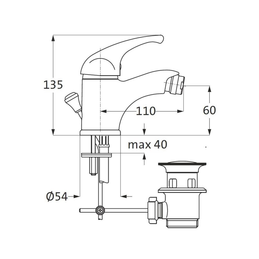 Bidetkraan Herzbach Largo Messing Chroom 5/4'' Clickwaste