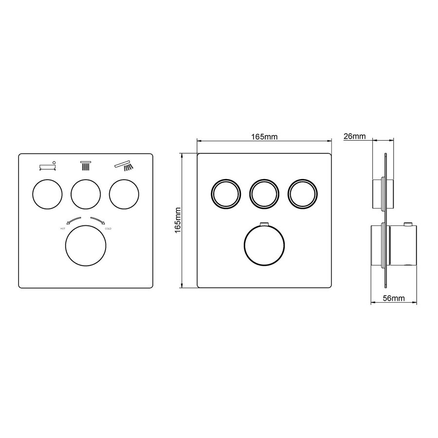 Afbouwdeel 3-wegs Wiesbaden Caral Klik Thermostatisch Mat Zwart