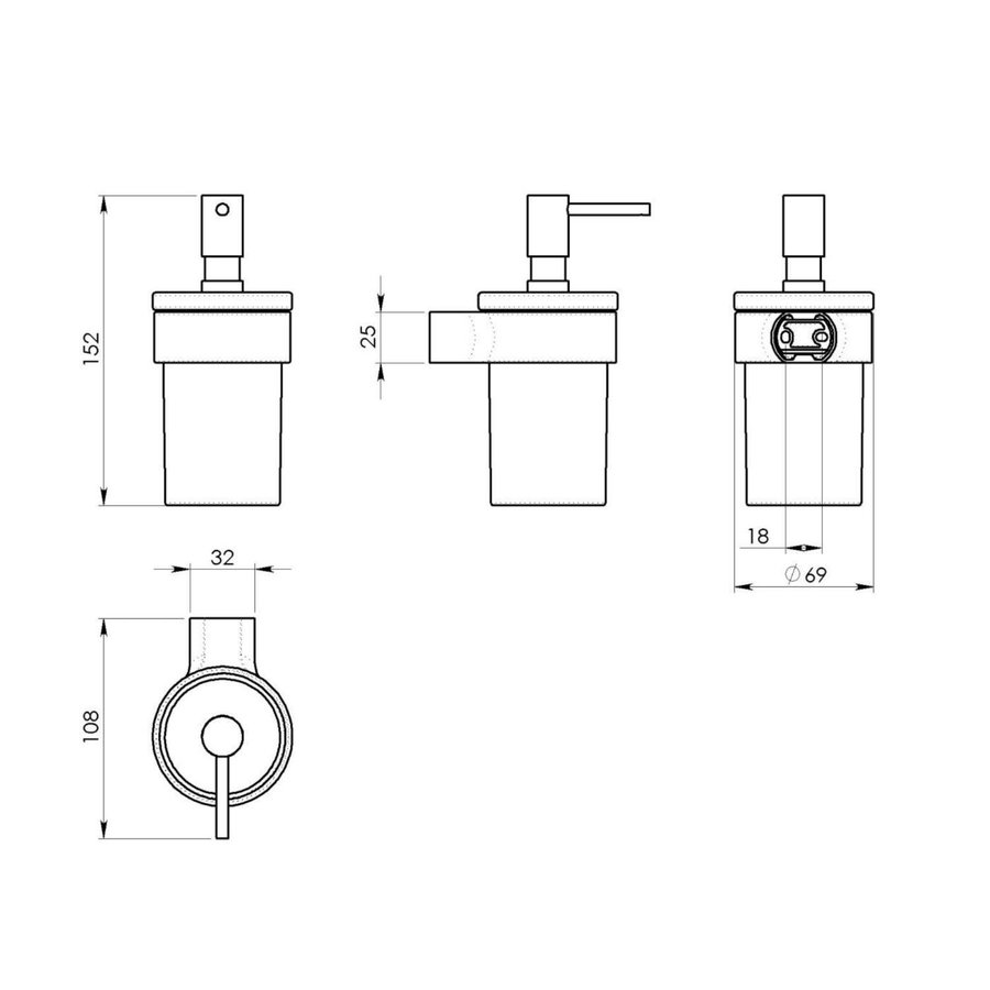 Zeepdispenser Sapho Pirenei Hangend 125 ML Chroom / Satijnglas