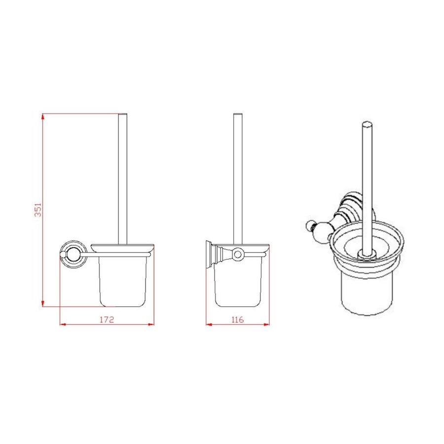 Toiletborstelhouder Sapho Diamond Hangend 17.2x35.1 cm Brons / Melkglas