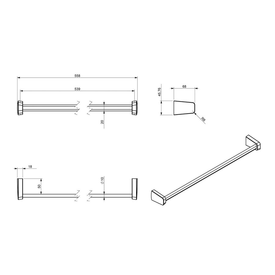 Handdoekhouder Sapho Zen Chrom Hangend 55.8 cm Chroom