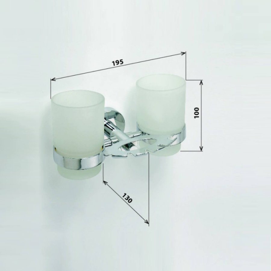 Dubbele Bekerhouder Sapho X-Round Hangend met Zeephouder Chroom / Melkglas