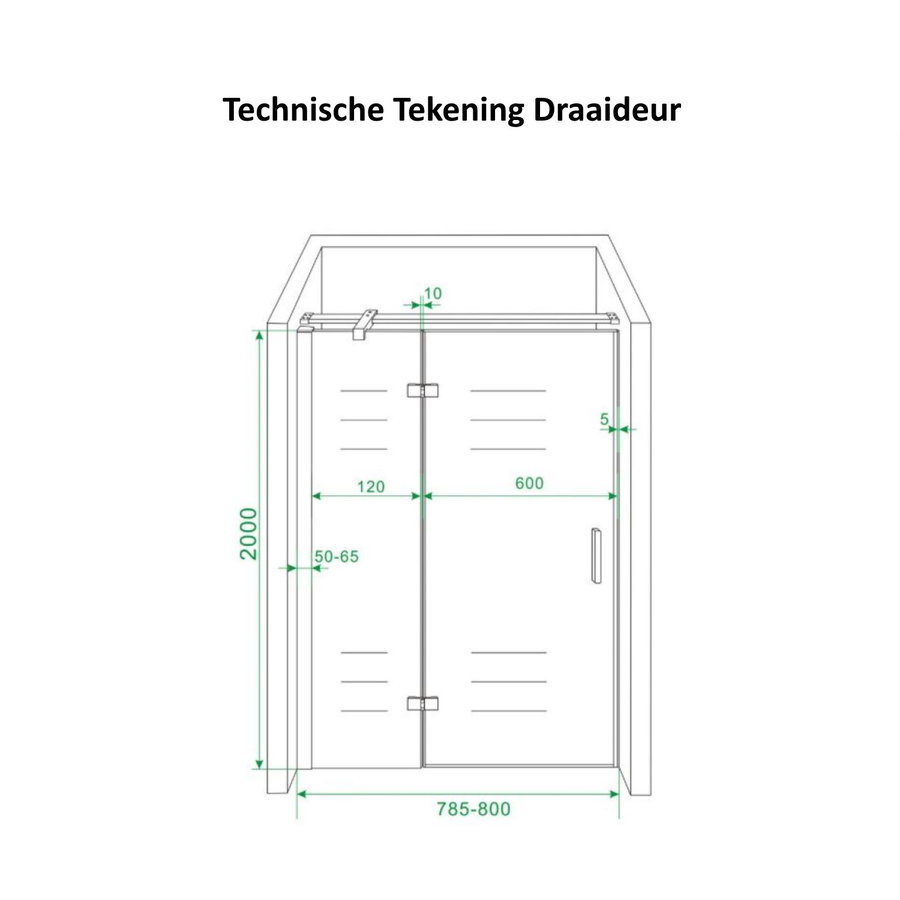 Douchecabine Wiesbaden met Draaideur en Zijwand 80 cm 8mm Nano Coating Chroom (vijf verschillende maten)