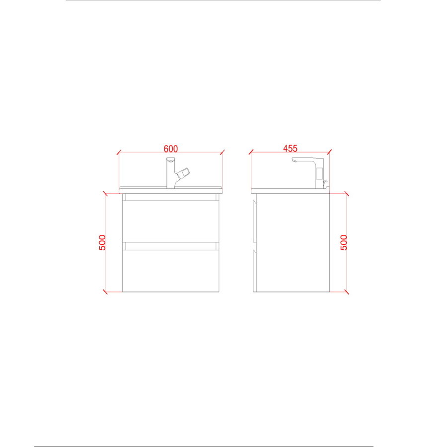 Badkamermeubelset Creavit Sally 60 cm Twee Soft-Close Lades Hoogglans Antraciet