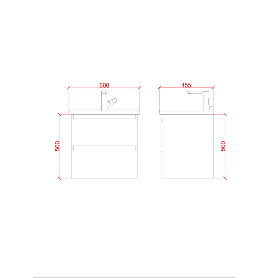 Badkamermeubelset Creavit Sally 60 cm Twee Soft-Close Lades Eiken