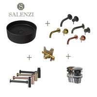 Salenzi Waskomset Hide Circle 40x12 cm Mat Zwart (Keuze Uit 4 Kleuren Kranen)