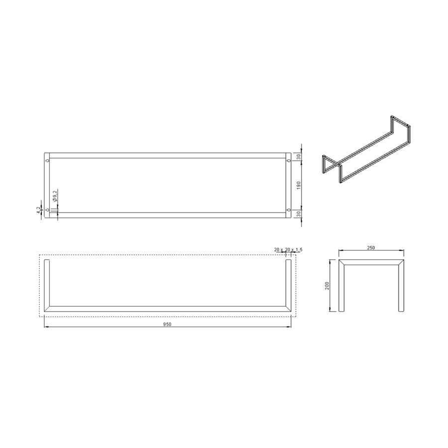 Handdoekenrek AQS Industrieel 95x25x20 cm Zwart